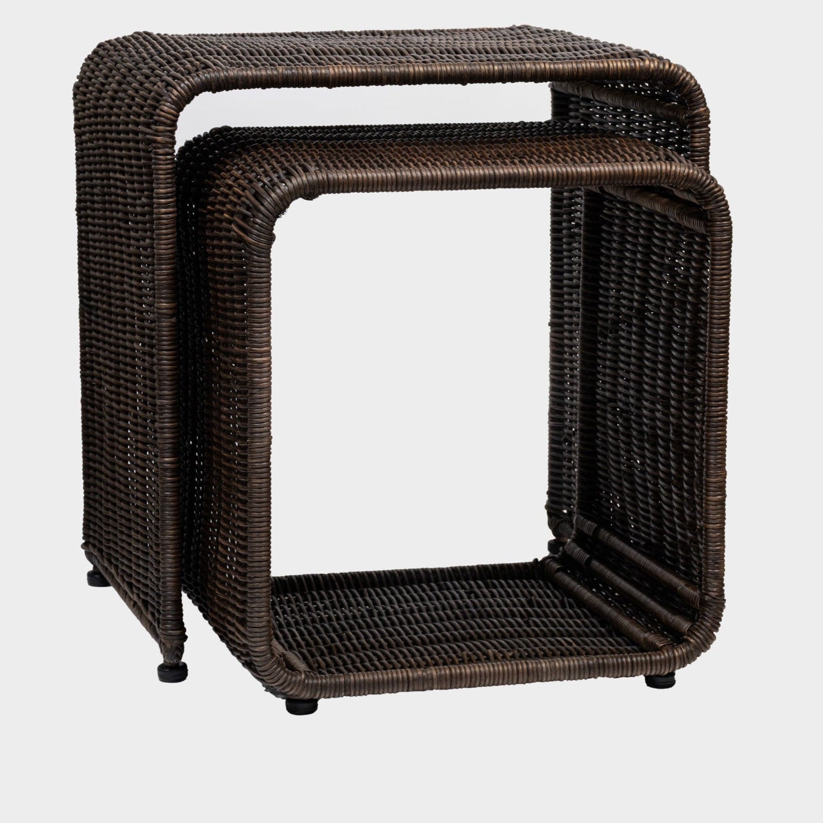 Dark brown rattan ikili yan sehpa seti, iç içe geçen ürün görseli