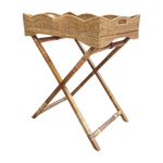 Natural renk dalgalı kenar rattan butler tepsi sehpa