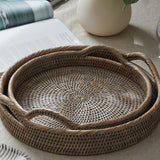 Rattan Kulplu Yuvarlak Tepsi Seti