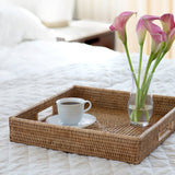 Rattan Kulplu Kare Tepsi Set (2'li Set)