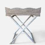 Rustic white wash dalgalı kenar rattan butler tepsi sehpa, on