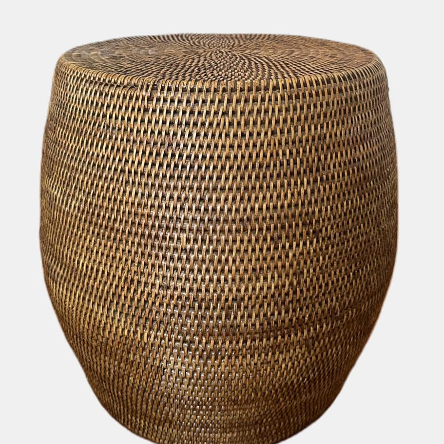 Natural Rattan Drum-Shaped Side Table