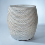 White wash doğal rattan davul formlu yan sehpa, ürün görseli