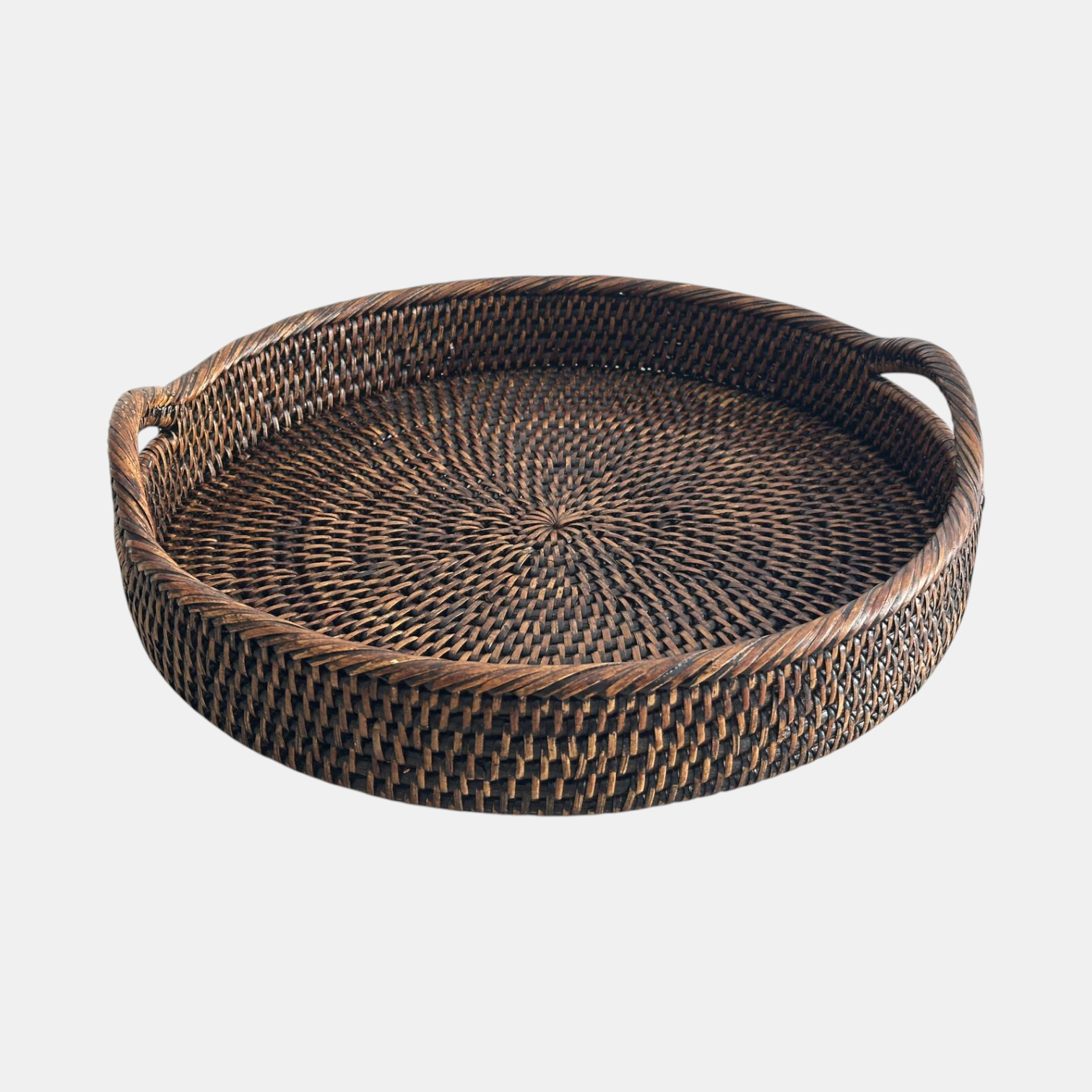 Kulplu Yuvarlak Rattan Tepsi